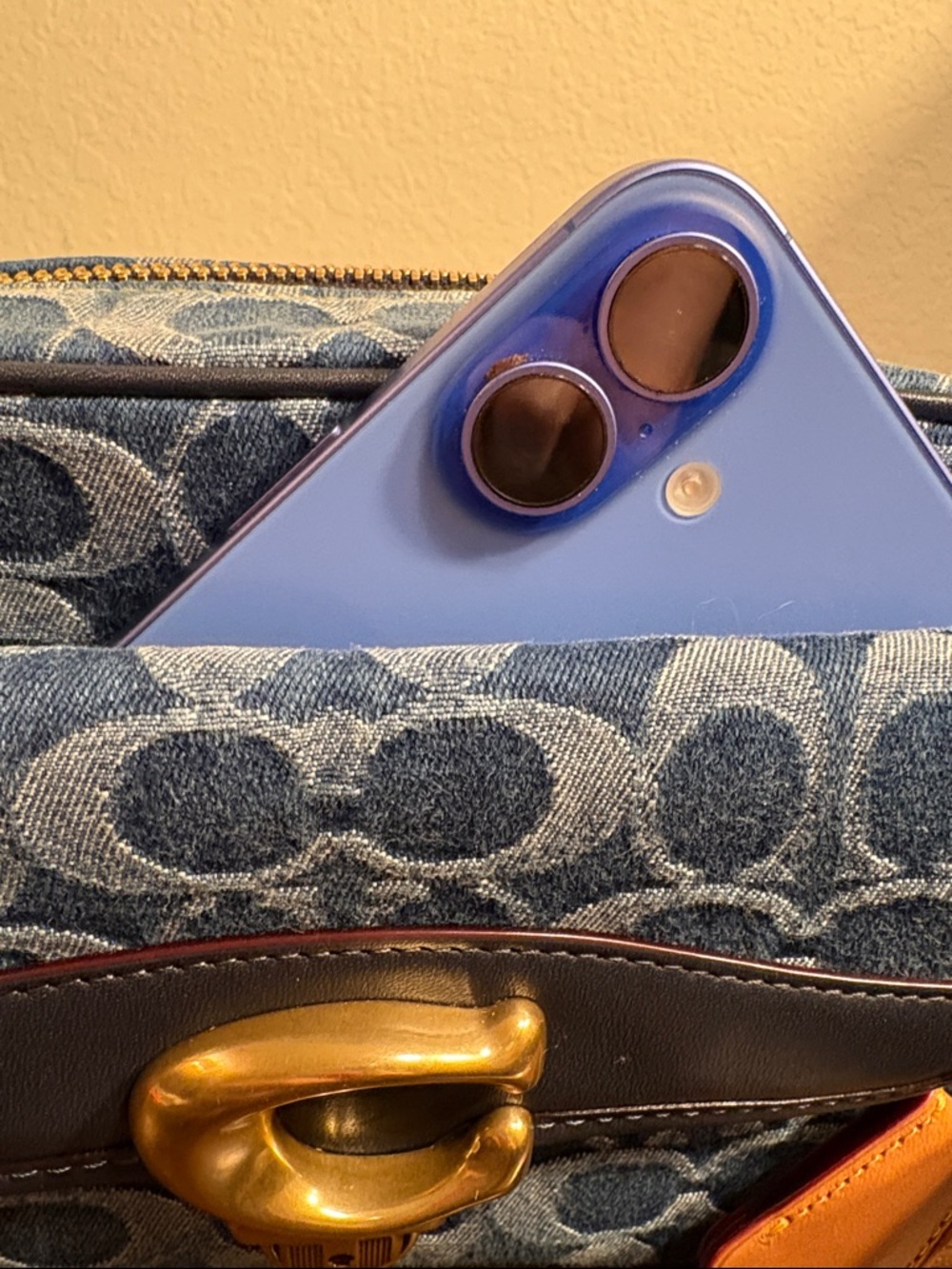 Coach Blue Denim Signature C  Crossbody Bag with Tan Accents - Picture 13 of 15